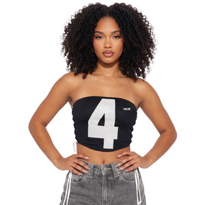 Women's Strapless <b>Mesh</b> <b>Crop</b> <b>Top</b> Custom Graphic Print Jersey Athletic Inspired women's shirt Lace Side Bandeau <b>Top</b> Boutique Style - Product Image 1