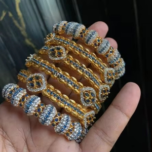 Ancient Egyptian Inspired Luxury Crystal Rhinestone <b>Bangles</b> <b>Set</b> High Polished Finish Royal Statement Cuff <b>Bangle</b> Ethnic Designer - Product Image 1