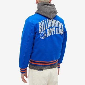 Chaqueta Varsity Personalizada con Parche Bordado de Astronauta, Chaqueta Bomber con Rayas Azul Rey y Naranja, Unisex, Estilo Urbano - Product Image 3