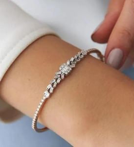 Bracelet tennis de luxe en moissanite et diamant, en argent 925 plaqué rhodium, élégant, pour mariée, mariage, anniversaire, bijoux fins, cadeau pour femme - Product Image 3