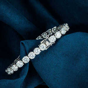 Classic 925 Silver Tennis <b>Bracelet</b> Round Brilliant Cut Diamond Claw Setting Women's Wedding Jewelry - Product Image 1