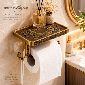 Porte-papier toilette mural en laiton de luxe avec étagère de rangement, support élégant pour rouleau de papier toilette antique, accessoire de salle de bain raffiné - Product Image 3