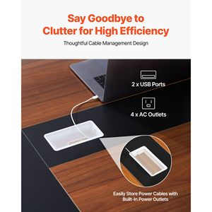 Mesa de Reuniones Moderna en Forma de Barco de 8 Pies para 10 Personas, Escritorio de Conferencias para Sala de Juntas con Patas de Metal, Fácil de Ensamblar, Negro Marrón - Product Image 4