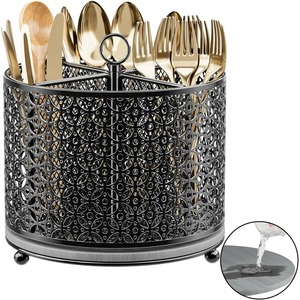 Support à couverts noir ajouré, idéal pour la table à manger, le comptoir de cuisine, organisateur et élégant porte-ustensiles, provenant d'Inde - Product Image 6