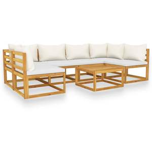 Ensemble de salon patio en bois d'acacia massif crème de 7 pièces avec coussins pour le jardin - Product Image 2