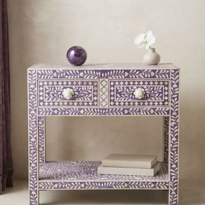 Floral Resin Bone Inlay Nightstand 2 <b>Drawer</b> End Table <b>Side</b> Cabinet <b>Bedroom</b> Accent Table - Product Image 1