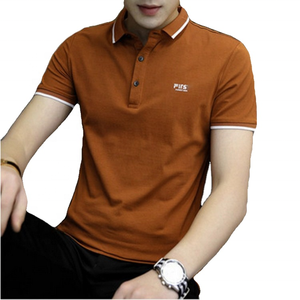 Polo en coton rose pour homme, manches courtes, coupe ajustée, décontracté, logo brodé sur le devant, bordure contrastée, tricoté, couleur unie - Product Image 4