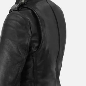 Chaleco de cuero personalizado para mujer, de cuero genuino negro, transpirable, estilo vintage, con un solo botón frontal y mangas tejidas, estilo motociclista. - Product Image 4