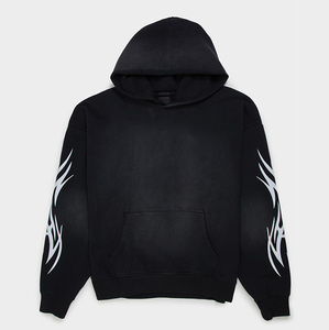 Sweat à capuche unisexe en polaire essentiel pour l'hiver, 80 % coton/20 % polyester, délavé à l'acide, motif uni, broderie 3D, vente en gros - Product Image 4