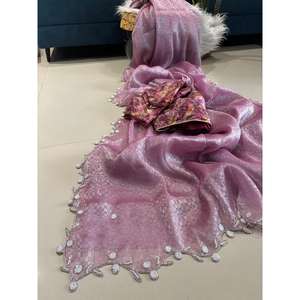 Saree en soie tissé à la main à la mode avec chemisier non cousu coupe oignon motif Dana robes décontractées - Product Image 1