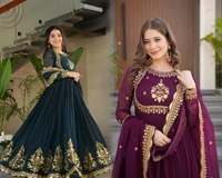 Tennecy Nuevo Conjunto de Vestido de Fiesta de Boda y Diwali de Diseñador con Dupatta, Completamente Cosido, de Georgette Sintética con Bordado de Hilo Zari y Lentejuelas