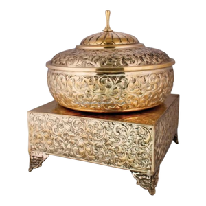 Arabic Luxury Gold Stainless Steel Casserole Dish with <b>Glass</b> <b>Lid</b> 33cm Round Insulated Food Warmer <b>Container</b> - Product Image 6
