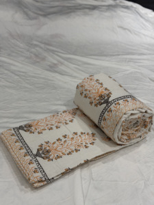 Designer Pure Malmal Mulmul Cotton Dohar Fabric Peach <b>Floral</b> Border Print Summer Bedding Material Washable Breathable - Product Image 1