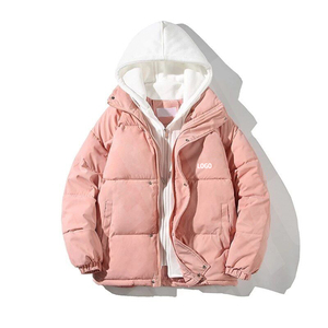 Blouson matelassé à capuche pour homme, couleur unie, fermeture éclair, coupe-vent, hiver, décontracté, rembourrage épais en polyester, coupe classique, logo frontal - Product Image 5