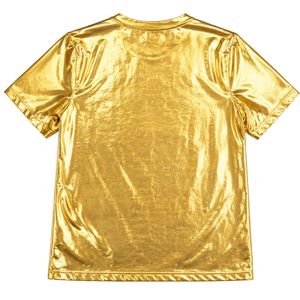 T-shirt Métallique Doré Femme Manches Courtes Col Rond Brillant Imprimé T-shirt Mode Haut Réfléchissant Décontracté Élégant Soirée - Product Image 2