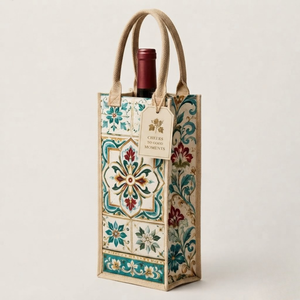 Bolsa de Lona de Yute con Estampado de Mosaico para Vino, Ecológica, con Diseño Vintage, Porta Botellas Reutilizable, Bolsa de Regalo - Product Image 3