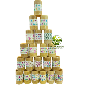 Tasse décorative rustique en bambou avec mosaïque florale artisanale pour un style bohème, cadeaux de boutique, décoration de spa et vente au détail - Product Image 5