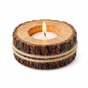 Wooden <b>Tea</b> <b>Light</b> Candle Holder with T-<b>Light</b> – Handcrafted Recycled Wood Log Candle Stand - Product Image 1
