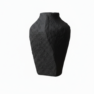 Vase à fleurs en métal noir mat texturé effet pierre, élégant, fait main, décoration moderne pour la maison, pièce maîtresse, unité unique uniquement - Product Image 3