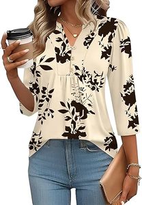 Aura Henley - Blusas de Verano para Mujer, Elegantes y Casuales, con Cuello en V, Plisadas, Holgadas, de Manga Corta, para el Trabajo - Product Image 2