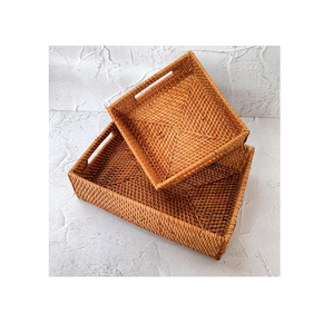 Custom Stylish Oval shape Rattan Tray <b>Plastic</b> Bread <b>Basket</b> Woven Rattan Fruit Tabletop Organizer Boho Rattan Tray - Product Image 2