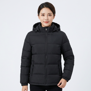 Unisex Winter Hooded <b>Jacket</b> Waterproof Breathable Solid Color Zipper Casual Style Polyester Wadding Long Front Regular Fit - Product Image 2