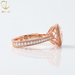 Anillo de Estilo Vintage, Anillo de Boda con Moissanita de Corte Ovalado, Solitario con Anillo de Acento, Anillo de Aniversario Art Deco con Filigrana Milgrain - Product Image 6