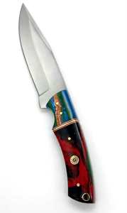 Cuchillo utilitario de hoja fija de acero inoxidable de alta resistencia, hecho a mano, con acabado satinado y mango de resina con diseño de remolino multicolor. - Product Image 2