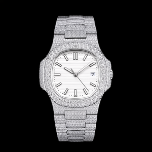 Diamond Luxury VVS Moissanite Automatic Mechanical <b>Square</b> Glass Stainless Steel Band Iced 100% Pass Diamond Tester Hip Hop Style - Product Image 1