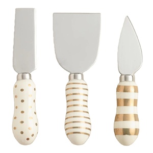Top Selling Metal Silver <b>Cheese</b> <b>Set</b> With Gold & White Design Marble Handle For Dining Table <b>Cheese</b> Butter Spreader <b>Sets</b> - Product Image 1