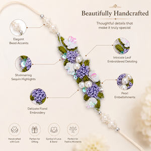 Handcrafted Ethnic <b>Beaded</b> Imitation Pearl Embellished Floral Embroidered Rakhi Raksha Bandhan Gift <b>Bracelet</b> - Product Image 6