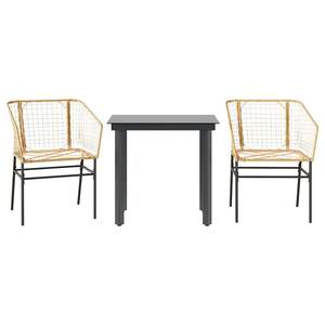 Juego de comedor de patio de 3 piezas de ratán sintético marrón con mesa de vidrio, muebles de jardín para exteriores, estilo contemporáneo, estructura de acero - Product Image 3