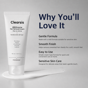 Crème dépilatoire enzymatique douce Clearsis MOMOSOW 150ml pour peaux sensibles, usage corporel - Product Image 5