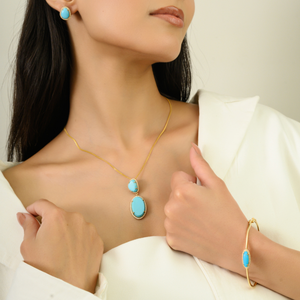 Magnifique pendentif halo en turquoise et diamants 100% naturels, fait à la main, en or jaune véritable 14 carats, pour mariage - Product Image 4