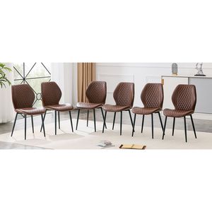 Set di 4 Sedie da Pranzo Moderne di Lusso in PU Trapuntato Marrone Diamantato con Gambe in Metallo Nero per Arredamento Cucina Imbottito - Product Image 4