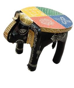 Taburete Decorativo de Madera con Forma de Elefante SwamiG TradeX, Diseño Art Deco Hecho a Mano, Pintado a Mano, Ecológico, Ligero, para Diwali - Product Image 1