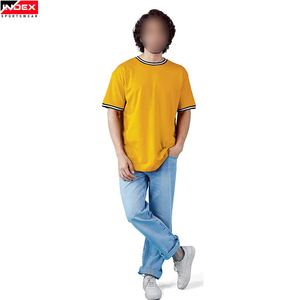Camiseta de Manga Corta Amarilla para Hombre INDEX, Cuello Redondo, Informal, de Algodón Jersey, Color Sólido, Corte Regular, con Ribete en Contraste - Product Image 3