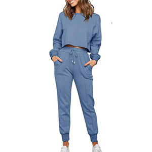 Women Black Cotton <b>Tracksuit</b> Set Crew Neck Long Sleeve Joggers With Side Pockets Drawstring Waist Casual Loose Fit Autumn Wear - Product Image 5