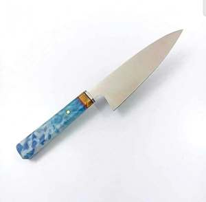 Outil de préparation triangulaire en acier satiné personnalisé, manche octogonal en résine nuage bleu ciel, pour le traitement sur site - Product Image 3