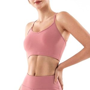 Conjunto Deportivo de Yoga para Mujer, Color Rosa, Cuello Redondo, Sin Tirantes, Top Deportivo y Pantalones Cortos Elásticos de Cintura Alta, 100% Algodón, Transpirable, Ajustado, que Absorbe la Humedad - Product Image 5
