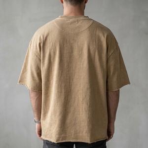 <b>Men's</b> T Shirt Beige Distressed Raw Edge Crew <b>Neck</b> Short Sleeve Oversized Fit Text Print Casual Streetwear <b>Tshirt</b> - Product Image 2