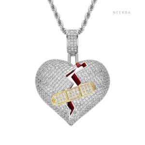 Colgante Corazón Curativo – Pieza de Plata 925 con Moissanita, Corazón de Amor Cosido – Colgante Corazón Reparador con Moissanita Helada - Product Image 6