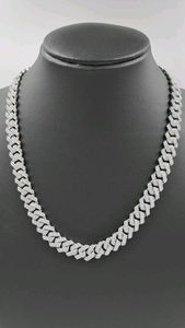 <b>Silver</b> 22k Gold Plated Cuban Link <b>Chain</b> Necklace with Moissanite Micro Insert IGI Certified Hiphop Style Everyday Wear - Product Image 1