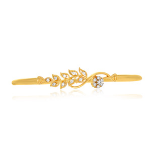 Brazalete de Oro Amarillo con Diamantes para Mujer, Diseño de Hoja, Corte Brillante Redondo, Diamantes Cultivados en Laboratorio, Estilo Romántico, Uso Diario - Product Image 2