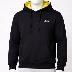 เสื้อฮู้ดดี้ผ้าฟลีซหนาน้ำหนักมากสำหรับผู้ชาย พิมพ์โลโก้ตามสั่ง ตัดต่อสีสองสี ขายส่ง - Product Image 2