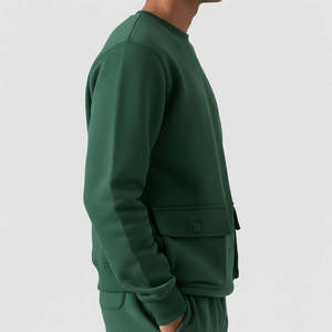2026 New Design Front Pocket Heavy Weight Long Sleeve Sweatshirts <b>Thick</b> <b>Fleece</b> Oversize Pullover Crew Neck Plain Men Sweatshirts - Product Image 4