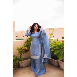 Vestido de noche bordado de diseñador para fiesta-Plazzo y Dupatta - Product Image 5