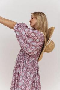 Vestido Maxi Kyra Hecho a Mano, Impresión a Bloque, Color Rosa Musk, Mangas Abullonadas Románticas, 100% Algodón, Lavable y Transpirable - Product Image 2