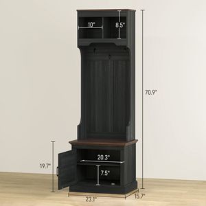 Mobile ingresso 3-in-1 in finto legno nero con appendiabiti a 5 ganci, panca e scarpiera - Product Image 3