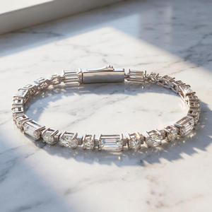 RAMDUT IMPEX Moissanite Tennis Bracelet Silver Baguette Cut Sparkling GRA Certified Trendy Elegant <b>Gift</b> Her Engagement Wedding - Product Image 1